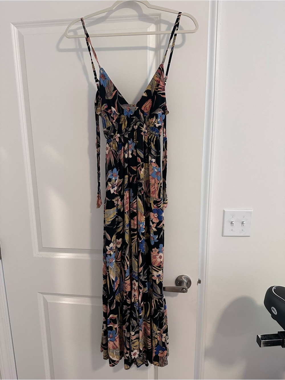 Angie Black Floral Maxi Dress with Blue and Pink Flowers